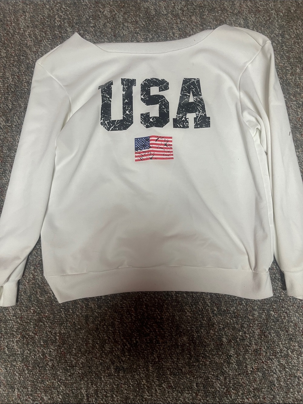 SHEIN White Sweatshirt with Distressed USA and Flag